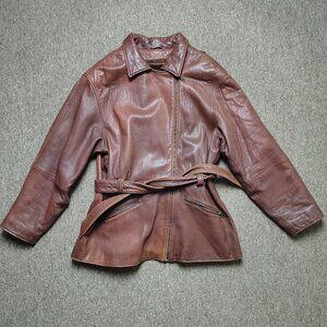 Vintage MARCIA French Lamb Leather Jacket Women 2X Brown Faux Fur Liner Full Zip